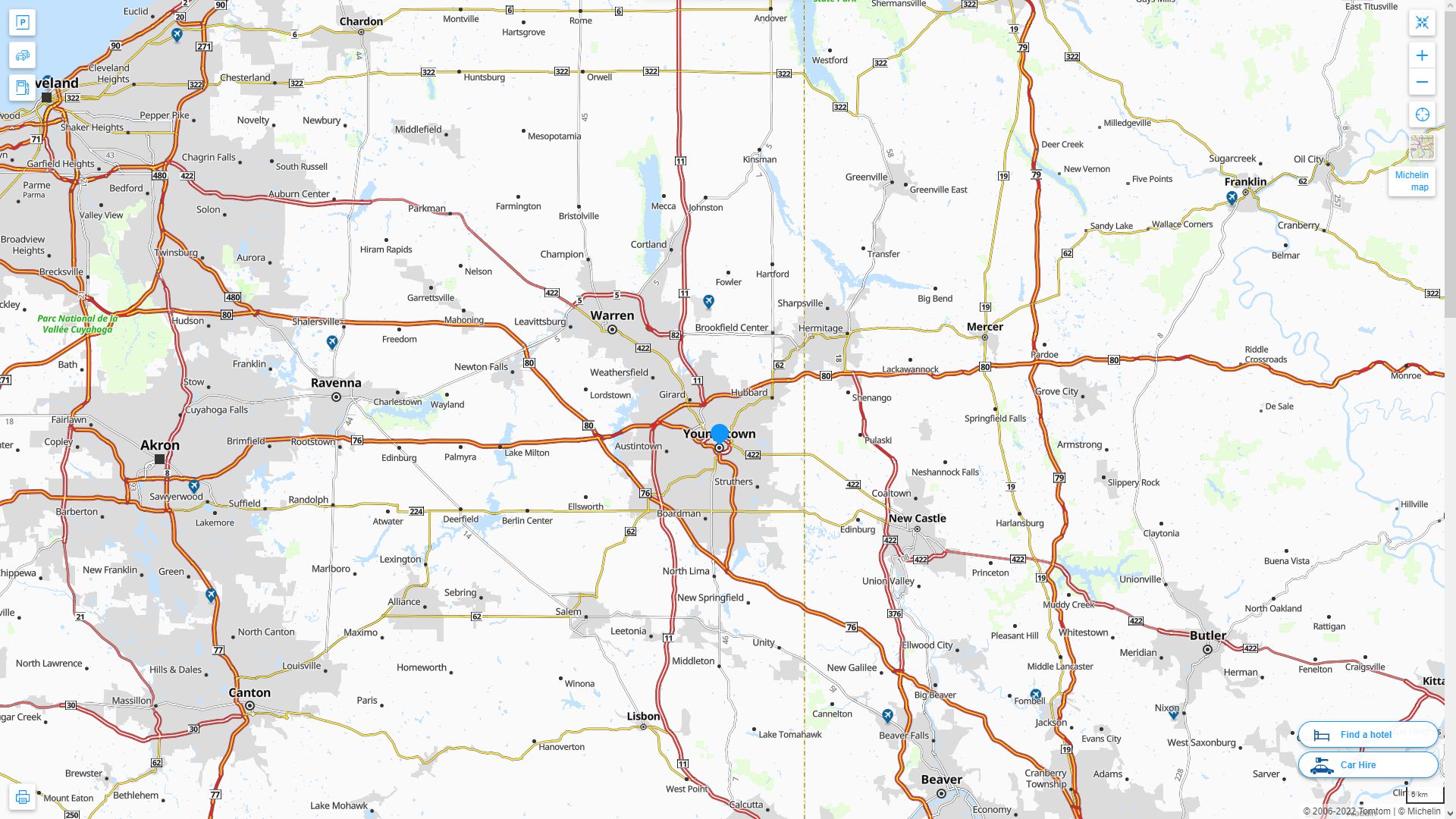 Youngstown Ohio Highway and Road Map